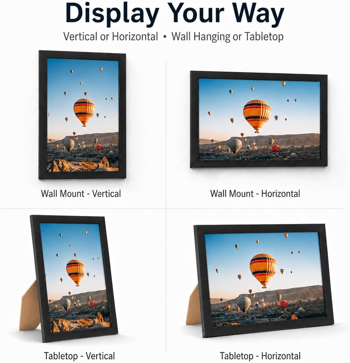 JCJMY 7x10 Picture Frame Set of 6 Black for Wall Hanging or Tabletop- Wall Mounting Horizontally or Vertically, 7 x 10