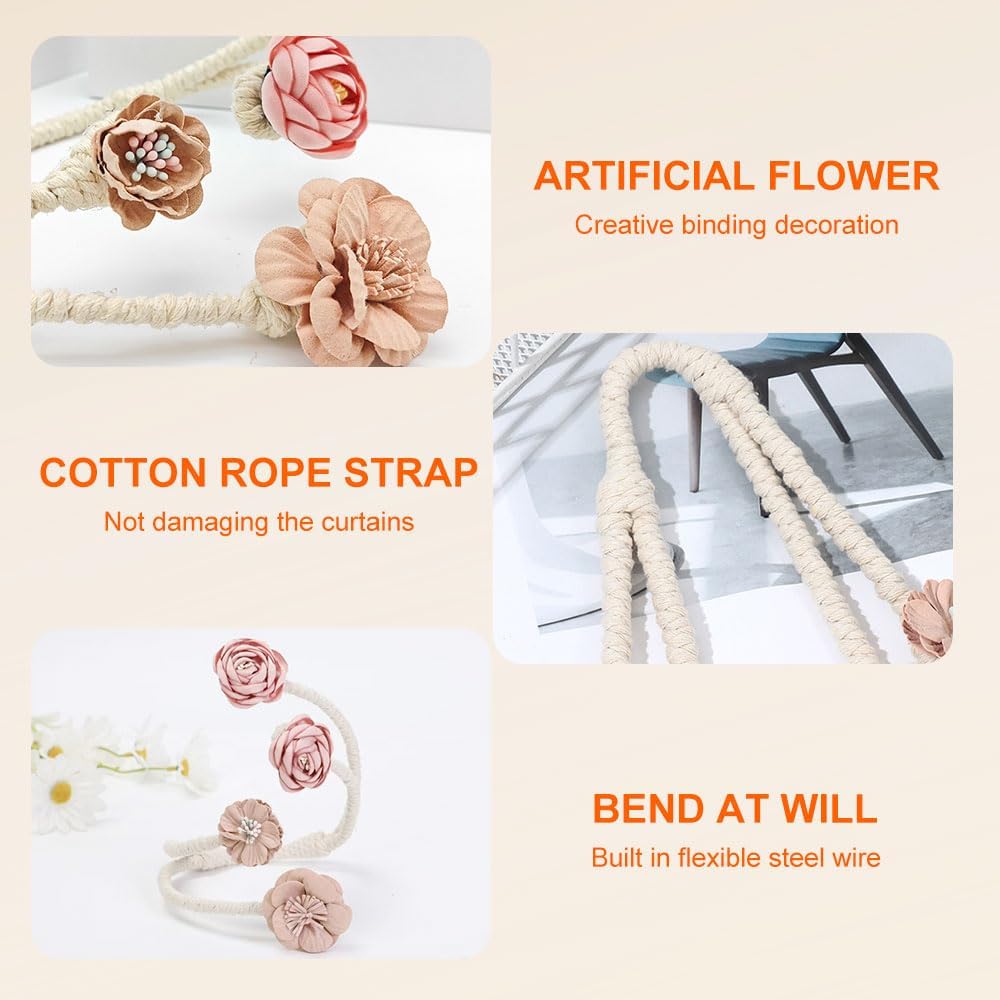 Handmade Artificial Flower Curtain Holdbacks Clips, Flexible Curtain Tiebacks Clips Twist Bough Flower Curtain Tie Back