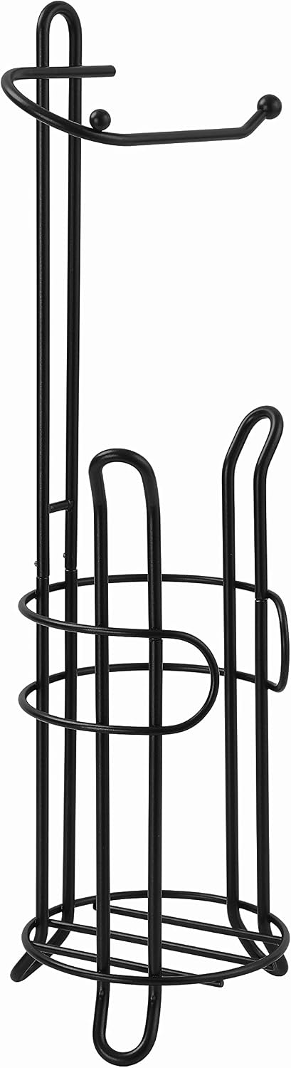 SunnyPoint Freestanding Toilet Paper Holder with Storage – Holds 3 Spare Rolls, Heavy-Duty Steel, Black Finish, Easy