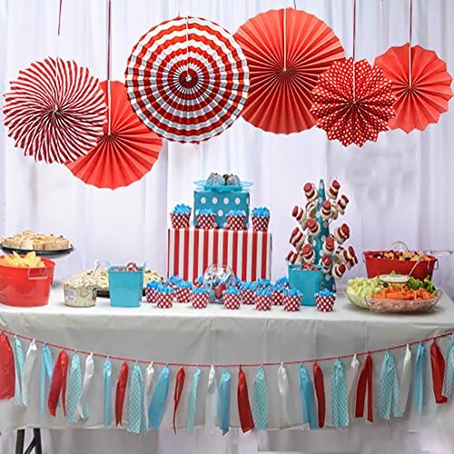 6-Pack Red Party Decorations, Hanging Paper Fans Wall Decor
