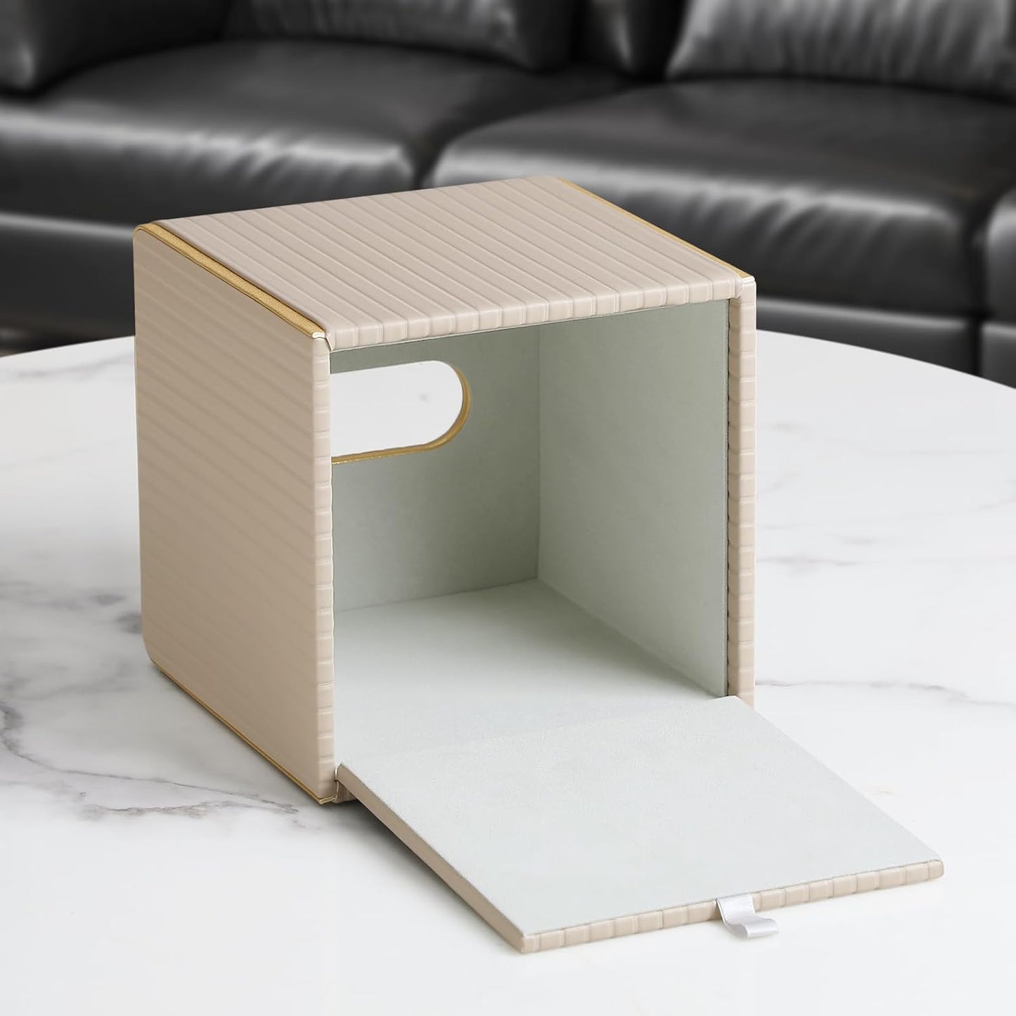 Square PU Leather Tissue Box Cover / Square Beige
