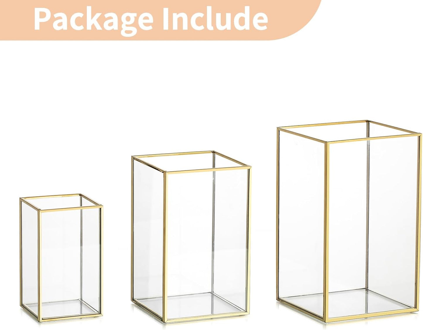NUPTIO Hurricane Glass Candle Holders: 3Pcs Gold Lanterns Candle Holder for Pillar Candles Geometric Table Centerpiece
