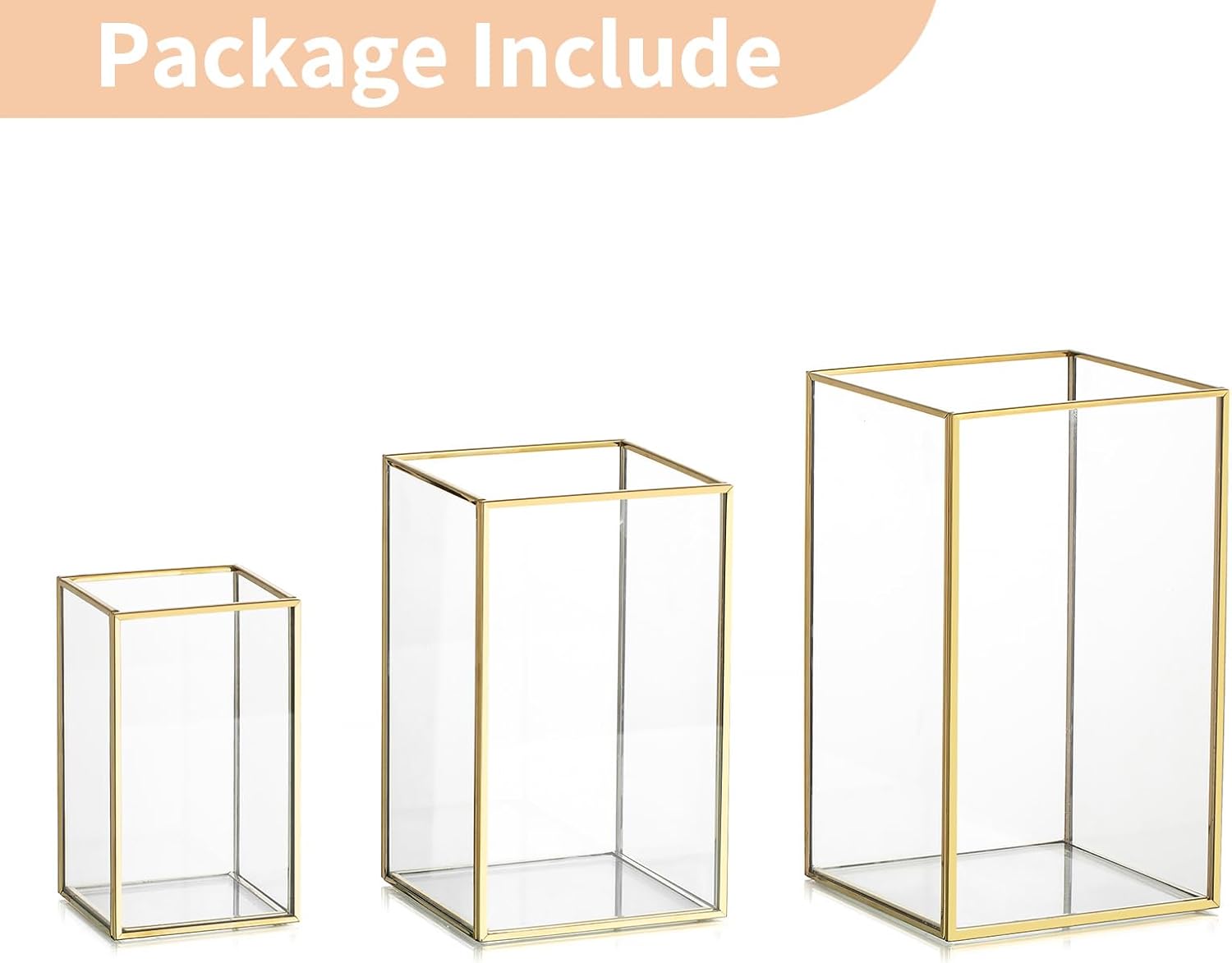 NUPTIO Hurricane Glass Candle Holders: 3Pcs Gold Lanterns Candle Holder for Pillar Candles Geometric Table Centerpiece