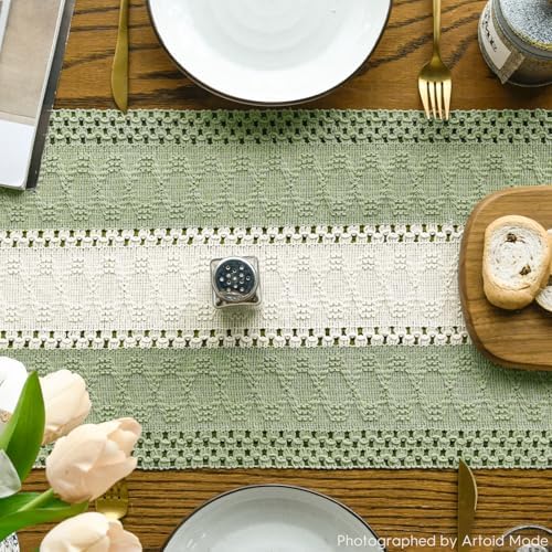 Artoid Mode Light Green Farmhouse Woven Table Runner 12x36 Inch