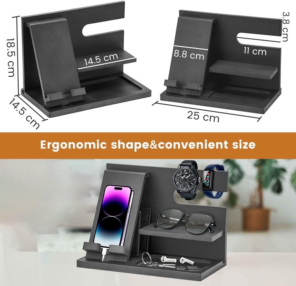 Wood Phone Docking Station - Gifts for Men Desk or Nightstand Organizer - Birthday Gifts for Husband, Fathers Day for