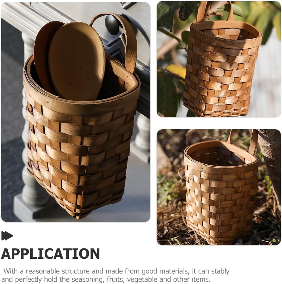 Hanging Basket Woven Wall Storage Organizer In Rustic Wicker Basket / 9.84 x 6.69 x 15.94