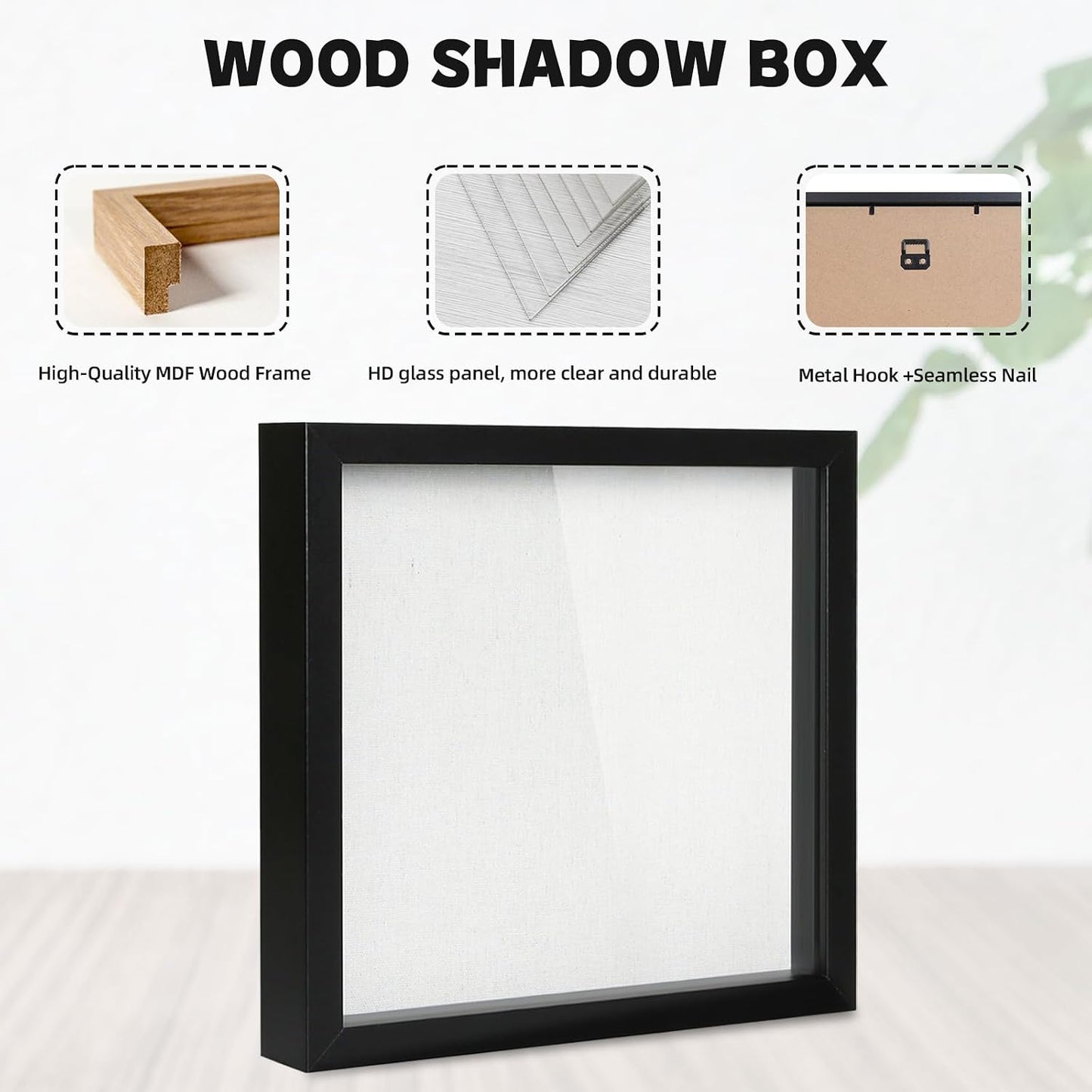 Muzilife 12x12 Shadow Box Wood Picture Frame, HD Glass, 2PCS, Black | FSC-Certified MDF | Soft Acid-free Linen Board