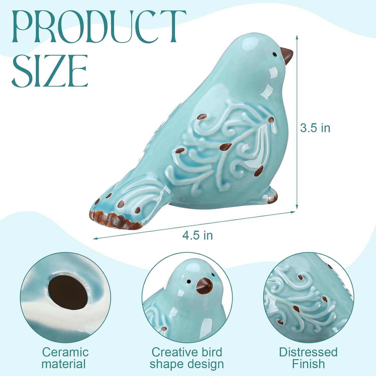 Distressed Finish Ceramic Birds Figurines Home Decor Christmas Bird Tabletop Figurine / Set of 4