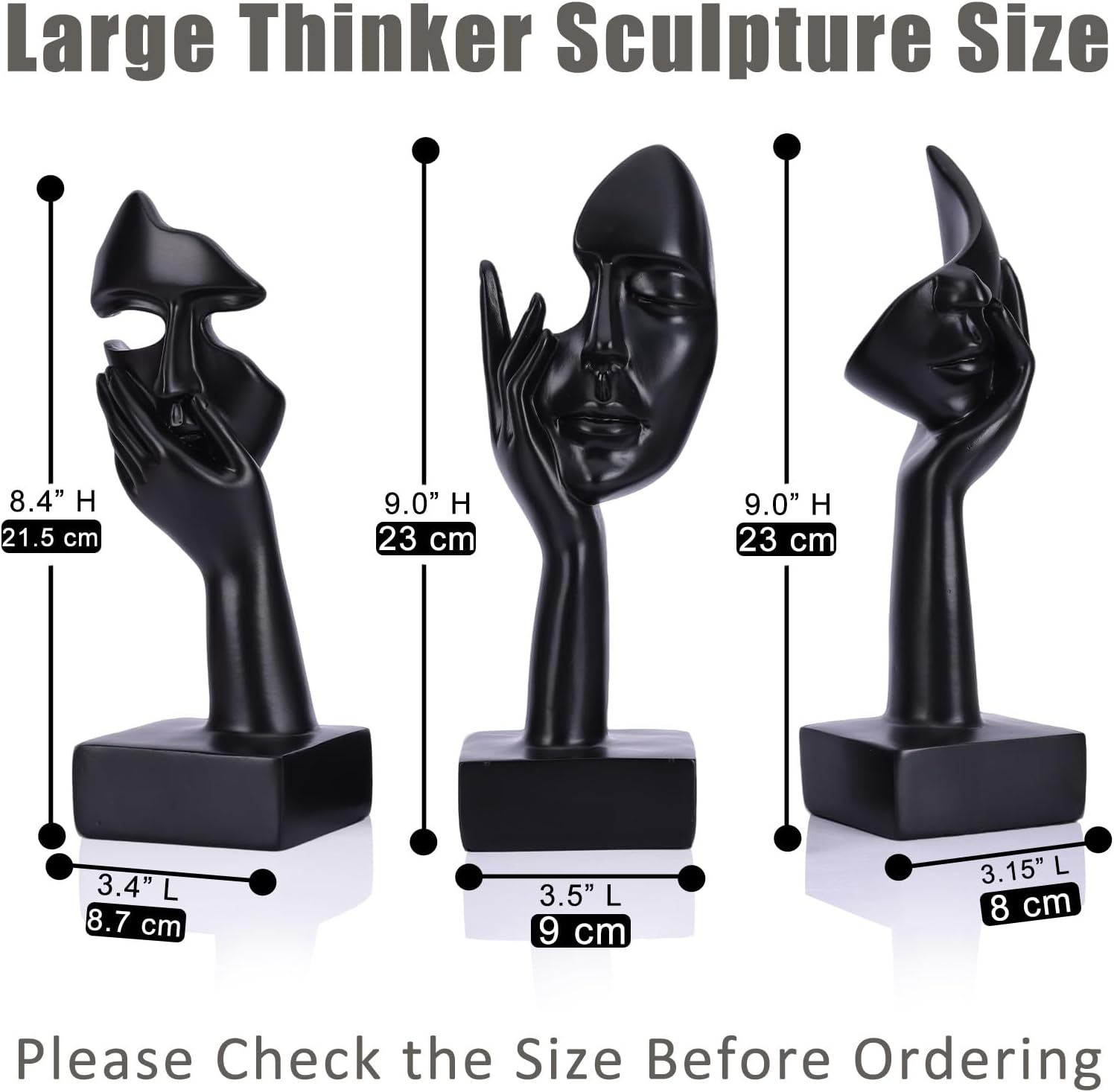 Thinker Large Statue Set / Black / Set of 9