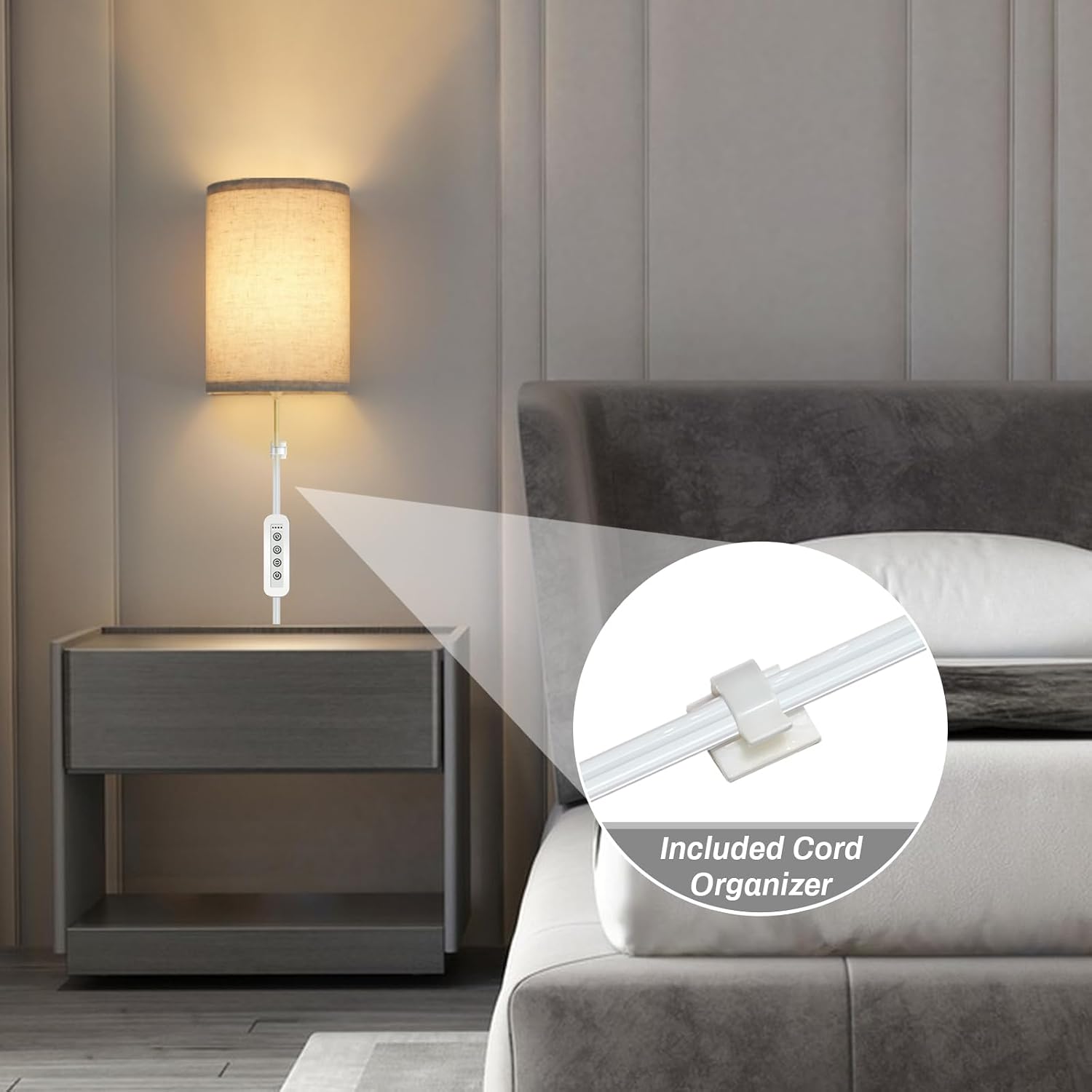 FINCMY Wall Sconce Light Plug in, Dimmable Sconces Wall Decor Set of 2, Stick on Wall Lights for Bedroom Living Room