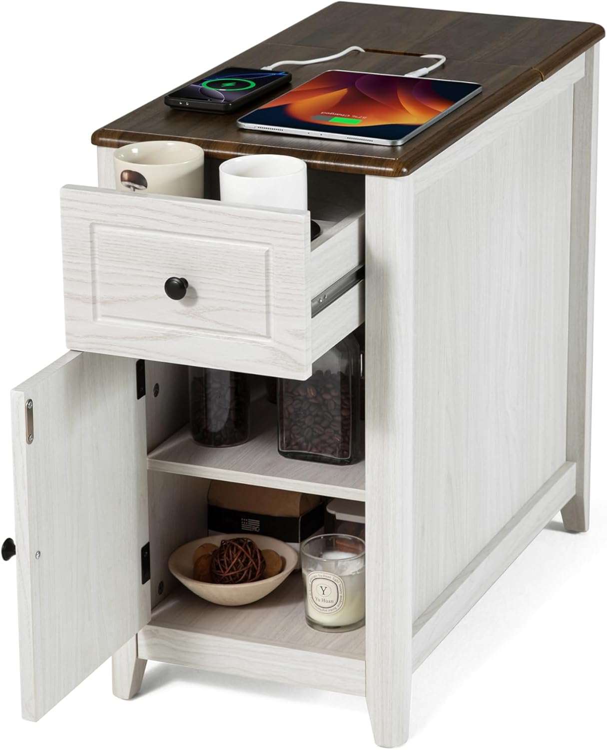 SUPERJARE 110.2 inch Narrow Behind Couch Table with Charging Stations