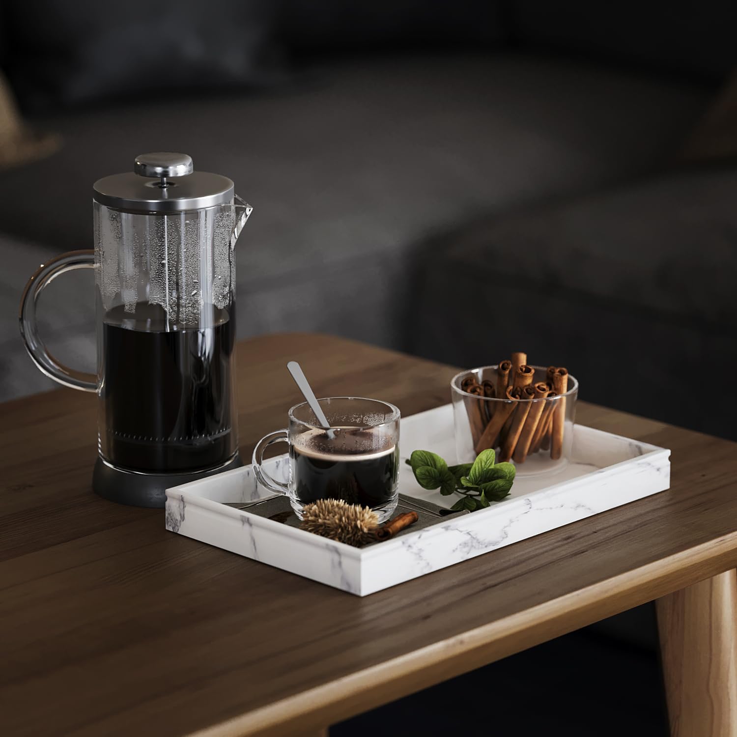 Decor Tray / Coffee Table Tray Decor / White Marble Look