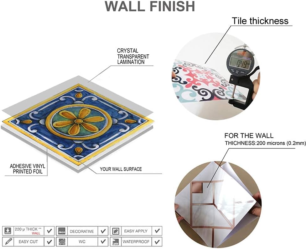 Peel and Stick Self Adhesive Removable Tiles Backsplash / Ds-01-l / 6 x 6 / Set of 16