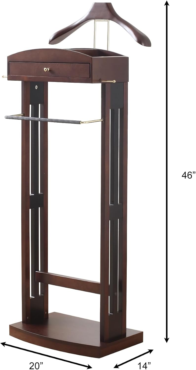 Proman Products Milan Valet Stand with Drawer, Top Tray, Contour Hanger, Trouser Bar, Tie & Belt Hooks and Shoe Rack