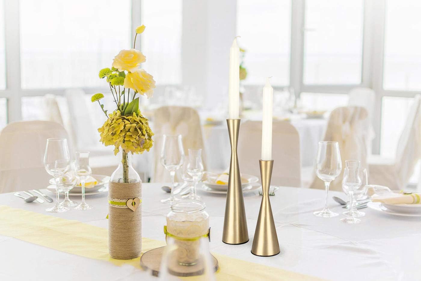 Vixdonos Brass Gold Taper Candlestick Holders Metal Candle Holders Set of 3 Table Mantel Decorative Candle Stand for