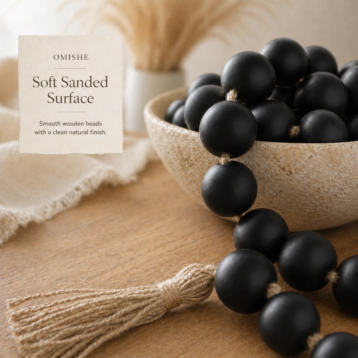 60" Long Extra Large Wood Bead Garland / 3 Black / 60 Inches