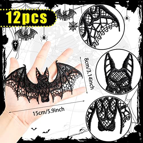 Hoteam 12 Pcs Halloween Lace Bat Decorations Window Wall Party,Black