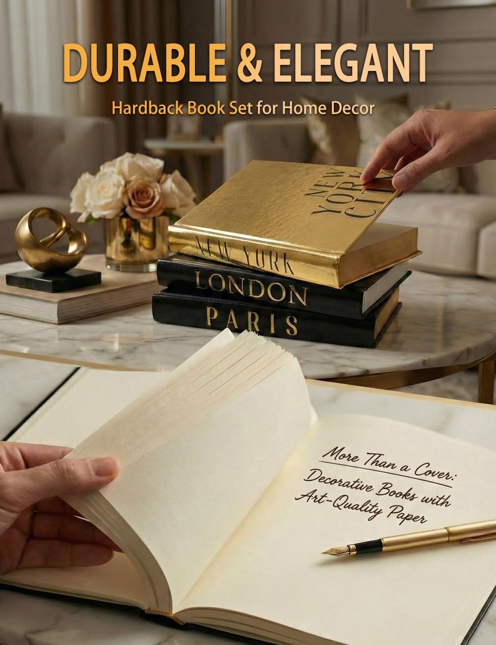 Decorative Books / Real Hardcover Decorative Books Paris / Set of 3