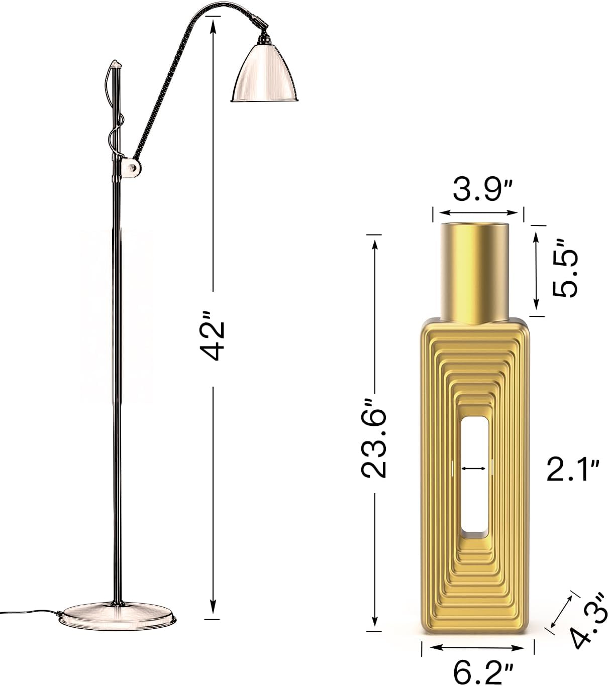 24- Tall Large Modern Vases / Gold / 23.6 In