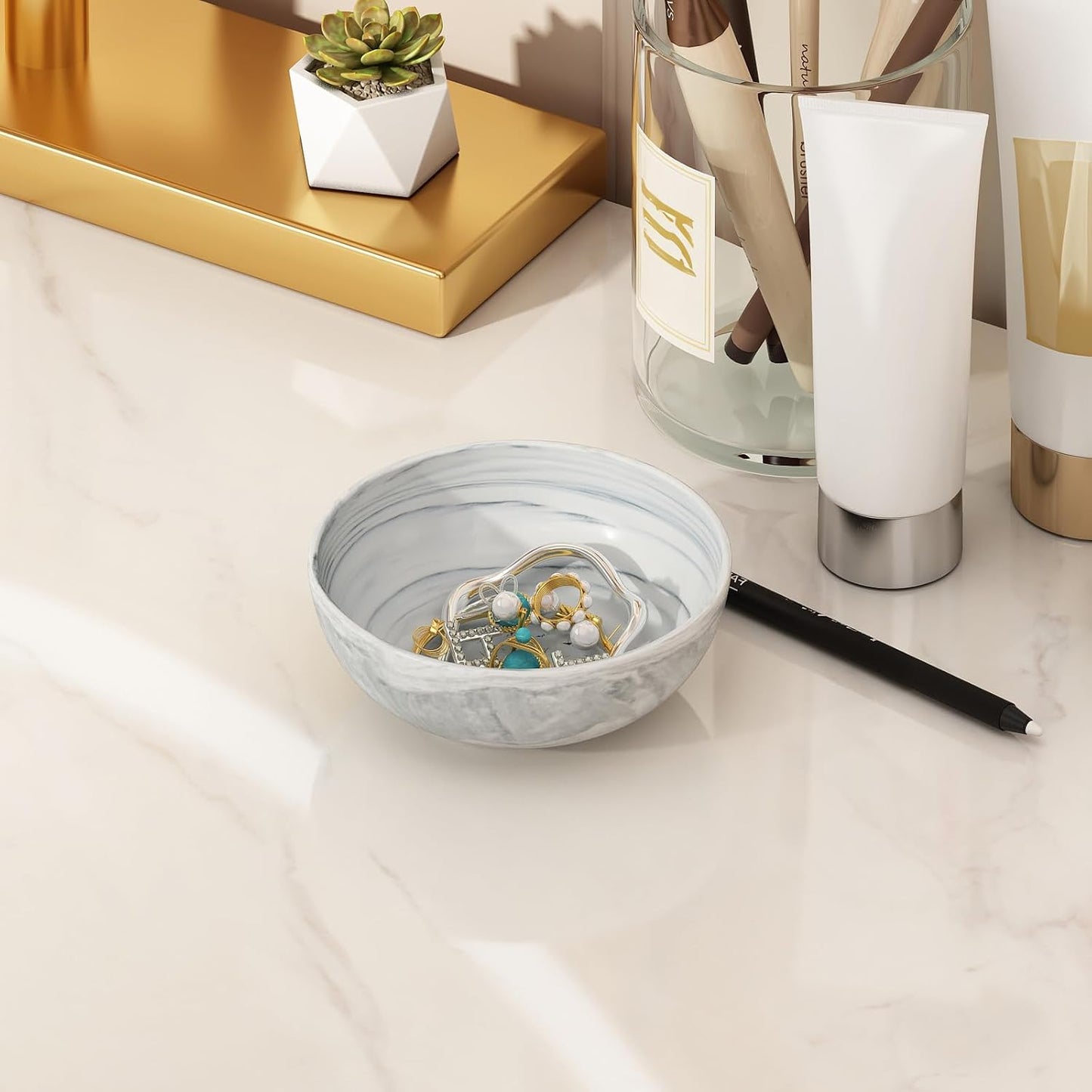 Marble-patterned Ceramic Bowl / 6.1 Inches / Gray