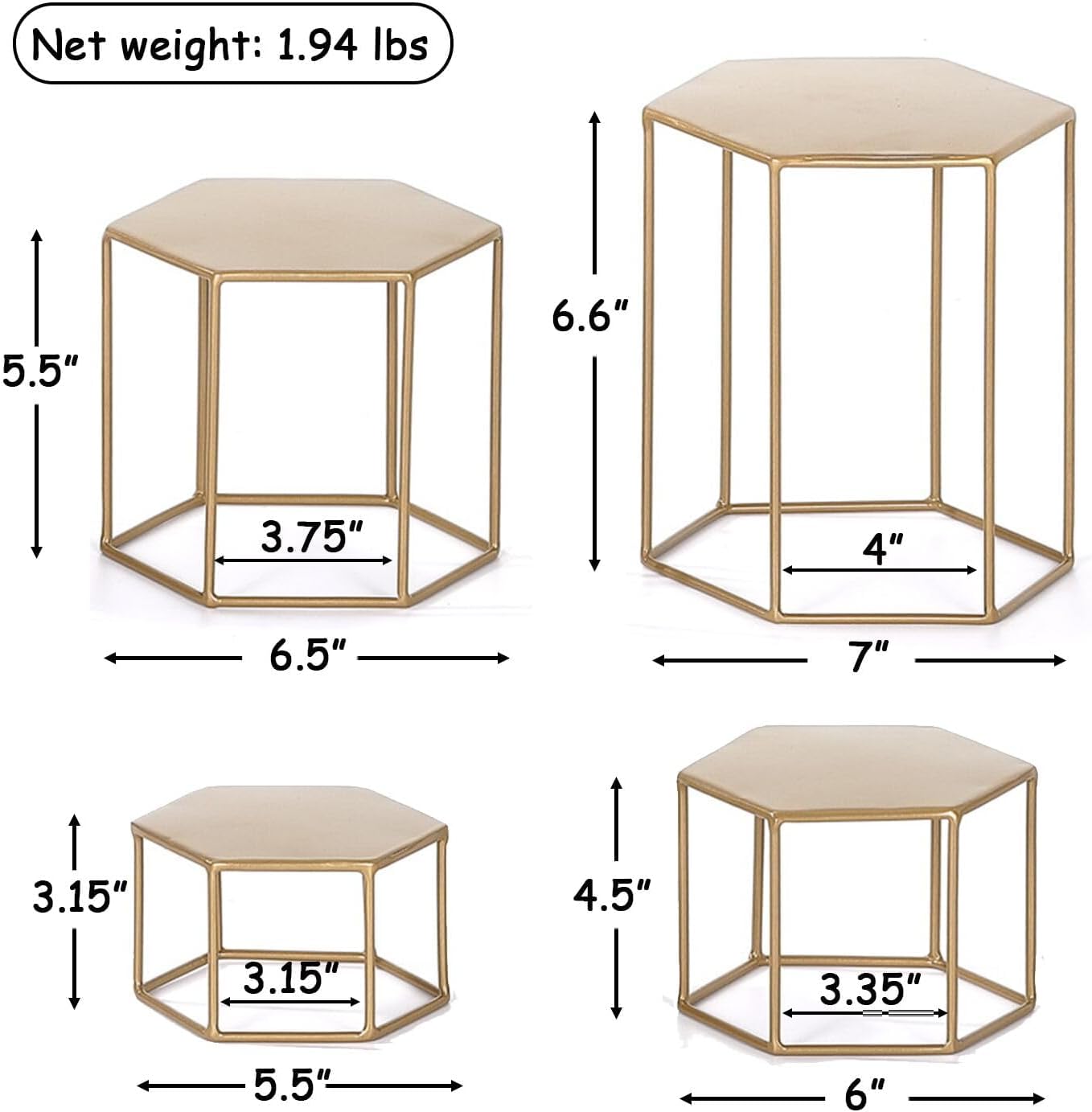 Modern Brass Buffet Display Stands / Upgraded Hexagonal / Set of 4