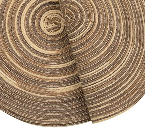 SHACOS Round Placemats Set of 6 Washable 15 inch Variegated Braided Round Place Mats Kitchen Table Mats (Rainbow Brown, 6)
