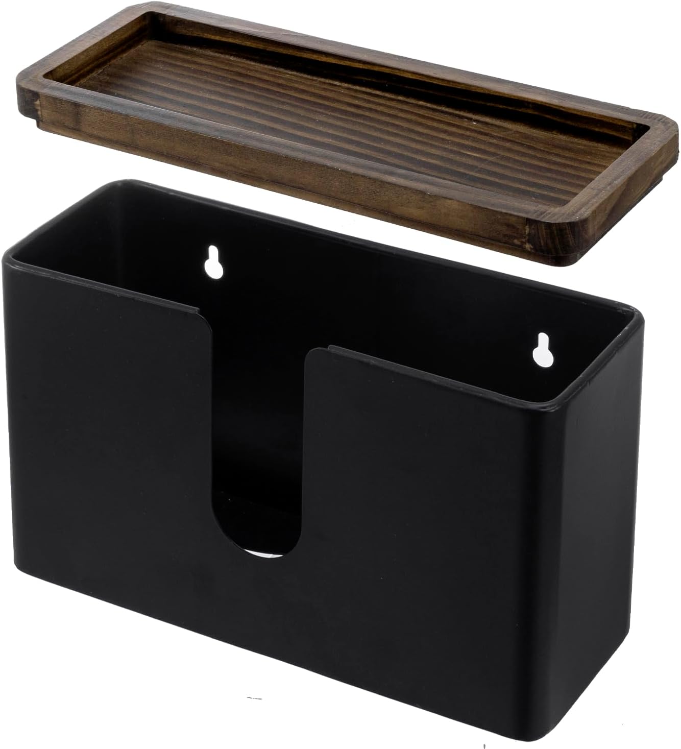 MyGift Matte Black Metal Wall Mounted Paper Towel Holder Trifold Z Fold | Rustic Burnt Wood Top Shelf Adds Storage for