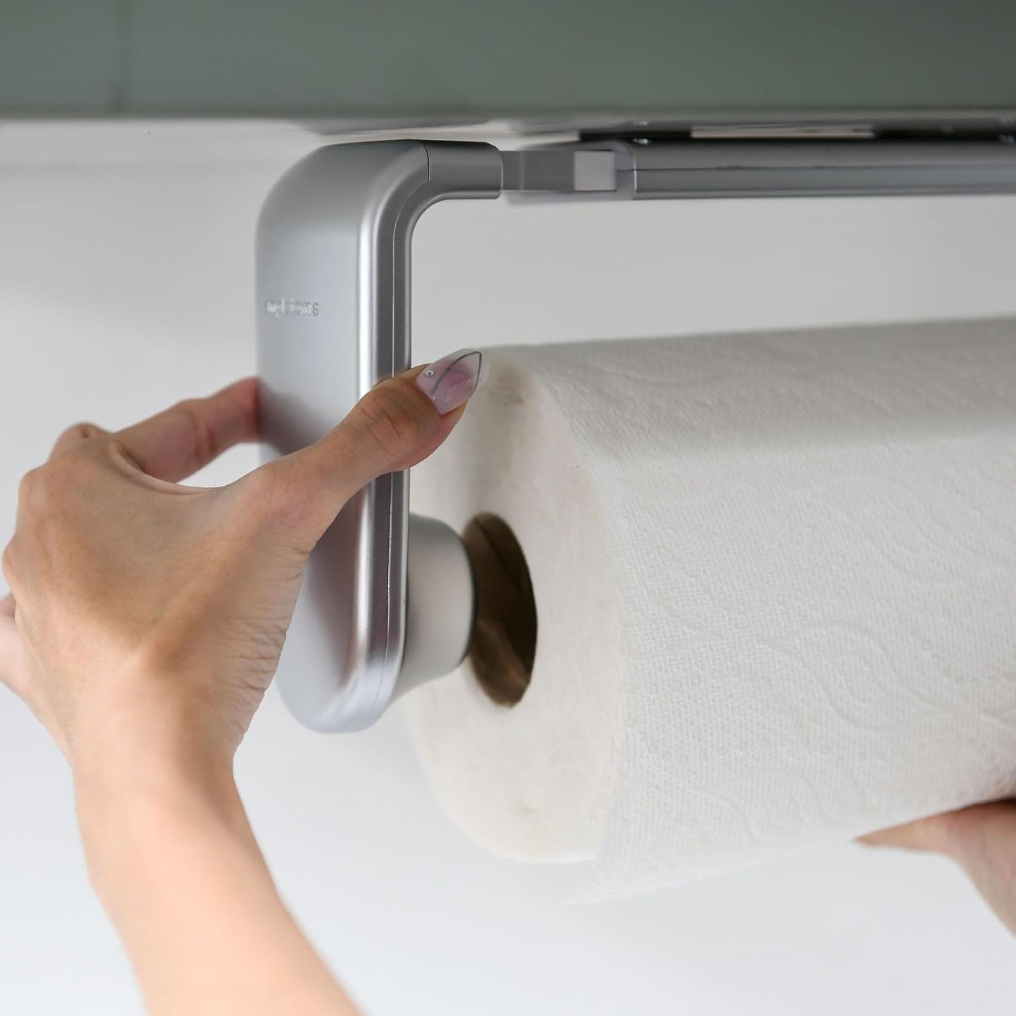 ONE Hand Tear Paper Towel Holder Under Cabinet/Wall for 9.4-11inch, Silver | adaptive adjustable tension arm | tear