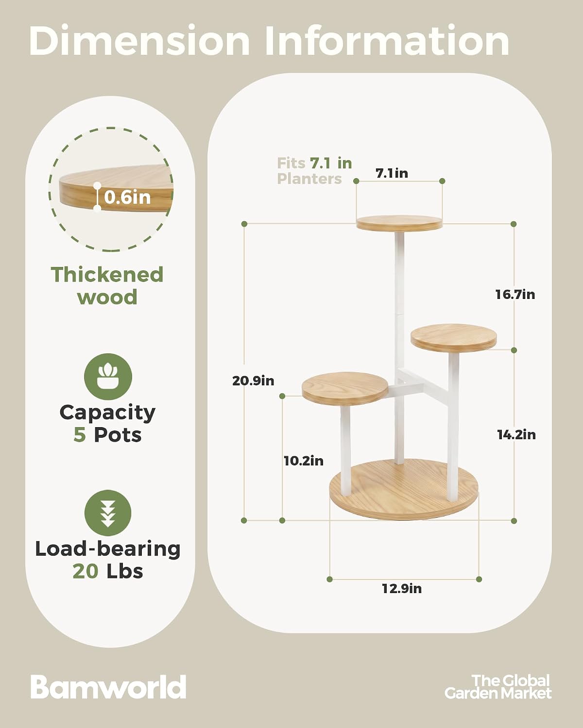 Bamworld Plant Stand Indoor Wood Plant Stand 3 Tier White | plant holders for Multiple Plants Tall Corner Plant Stands