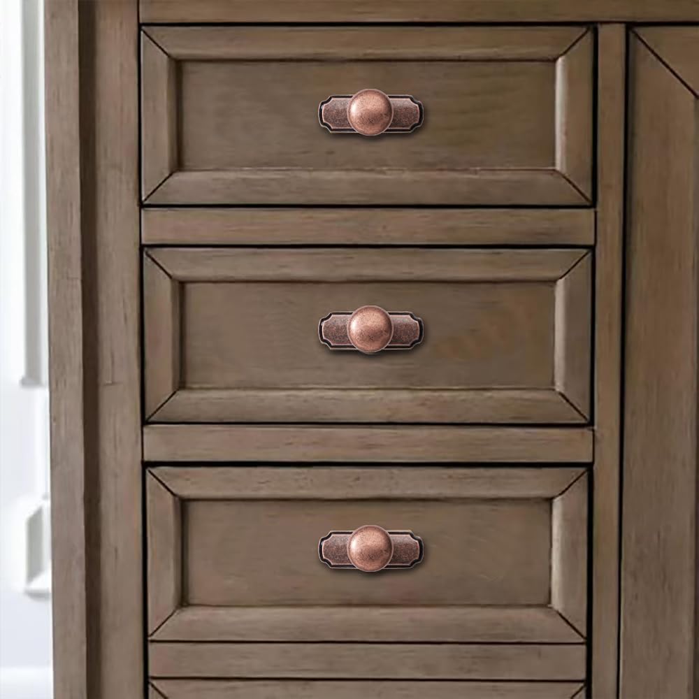 10 Pack 1-1/4 inch Backplate for Cabinet Knobs Antique Copper Drawer Knobs Cabinet Hardware Vintage Aged Knobs with