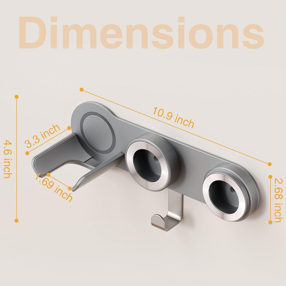 Magnetic Hair Dryer Holder Wall Mount, Gray | Blow Dryer Wall Mount Holder, Hang on Wall Organizer, For Hair Dryer with