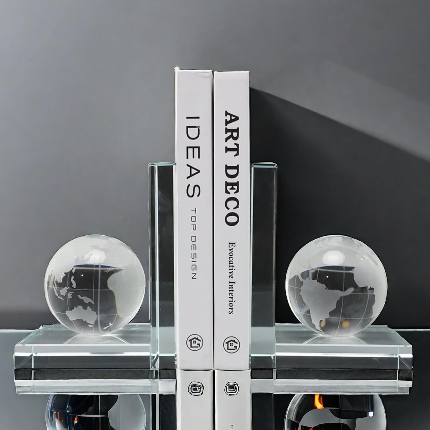 Home Decorative Earth Crystal Bookends for Heavy Book Elegant Glass Bookshelf Room Office Desk Decor