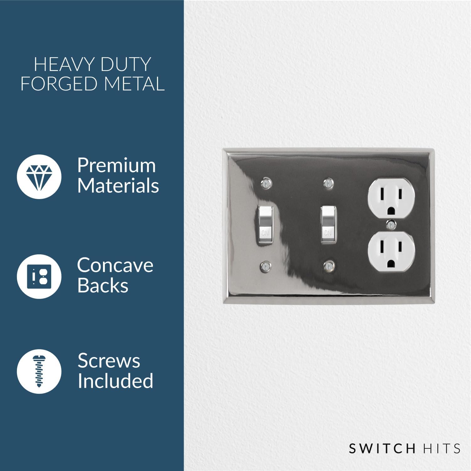 Polished Nickel Outlet Wall Plate | 2 Toggle - 1 Duplex | 6.25" x 4.5" | Hand-Polished Brass Construction | Electrical