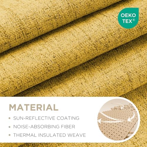 Joydeco Blackout Curtains for Bedroom - 100% Light Blocking 2 Panels Set Yellow Drapes 42"W x 108"L, Thermal Insulated