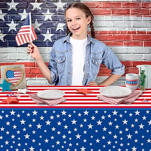 Gatherfun 4th of July Tablecloth Disposable Plastic Waterproof Table Cover for Veterans Day Election Day Independence Day American Flag Patriotic Party Decorations 3PCS 54 X 108 inch