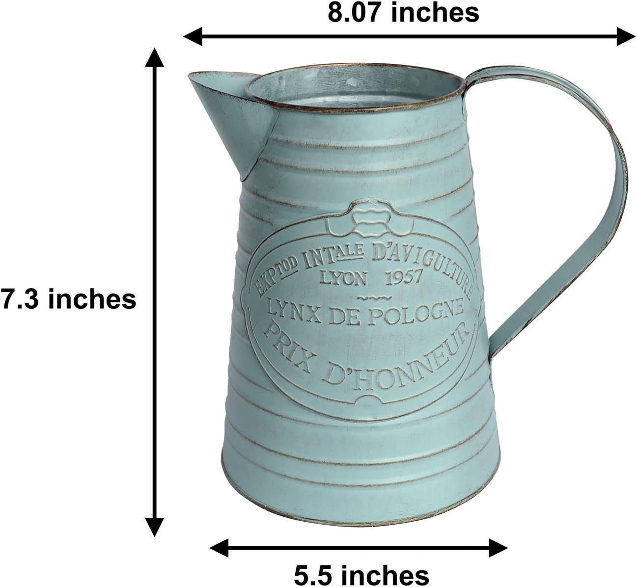 Shabby Chic Metal Jug Vase Pitcher Flower Holder / Blue-large