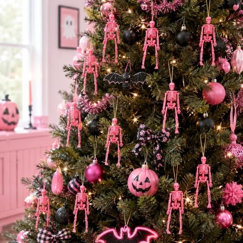 24 Pcs Pink Halloween Mini Skeleton, 6" Posable Skeleton Hanging Decor