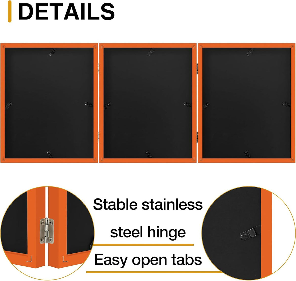 decorUhome Orange Triple 8x10 Picture Frame Vertical, MDOR08 | "Z" Shape Folding Design Engineered Wood Trifold Photo