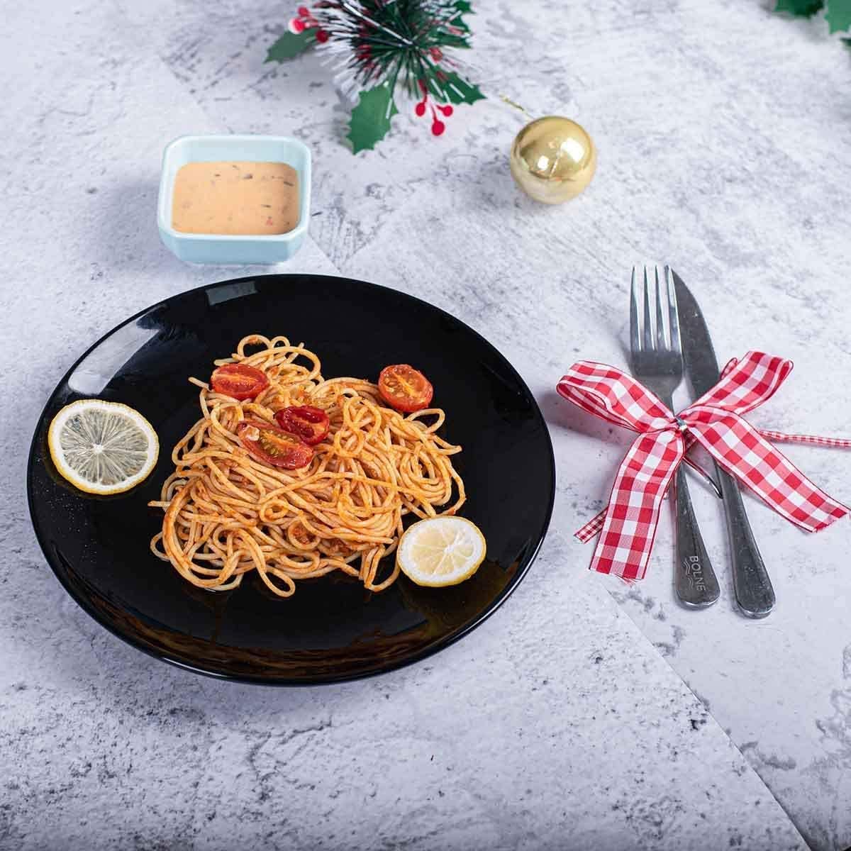 DELLING 10 Inch Black Dinner Plates Set of 4, Porcelain Round Plates - Microwave & Dishwasher Safe, Chip Resistant