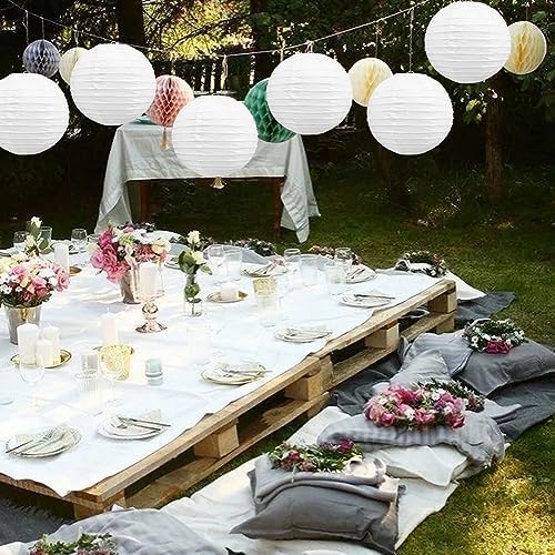 BEISHIDA 10 Inch White Paper Lanterns 6 Packs Hanging Round Chinese Lantern