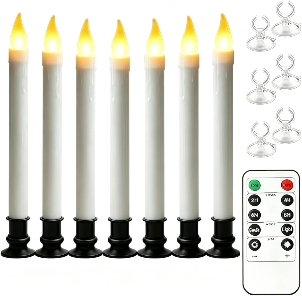 Christmas Window Candles, 10in Flameless Taper, Black, 6pcs