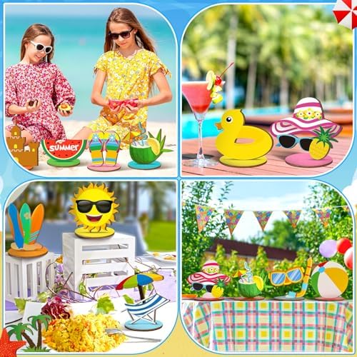 Marsui 12 Pcs Summer Wooden Table Decorations Tropical Beach Centerpieces