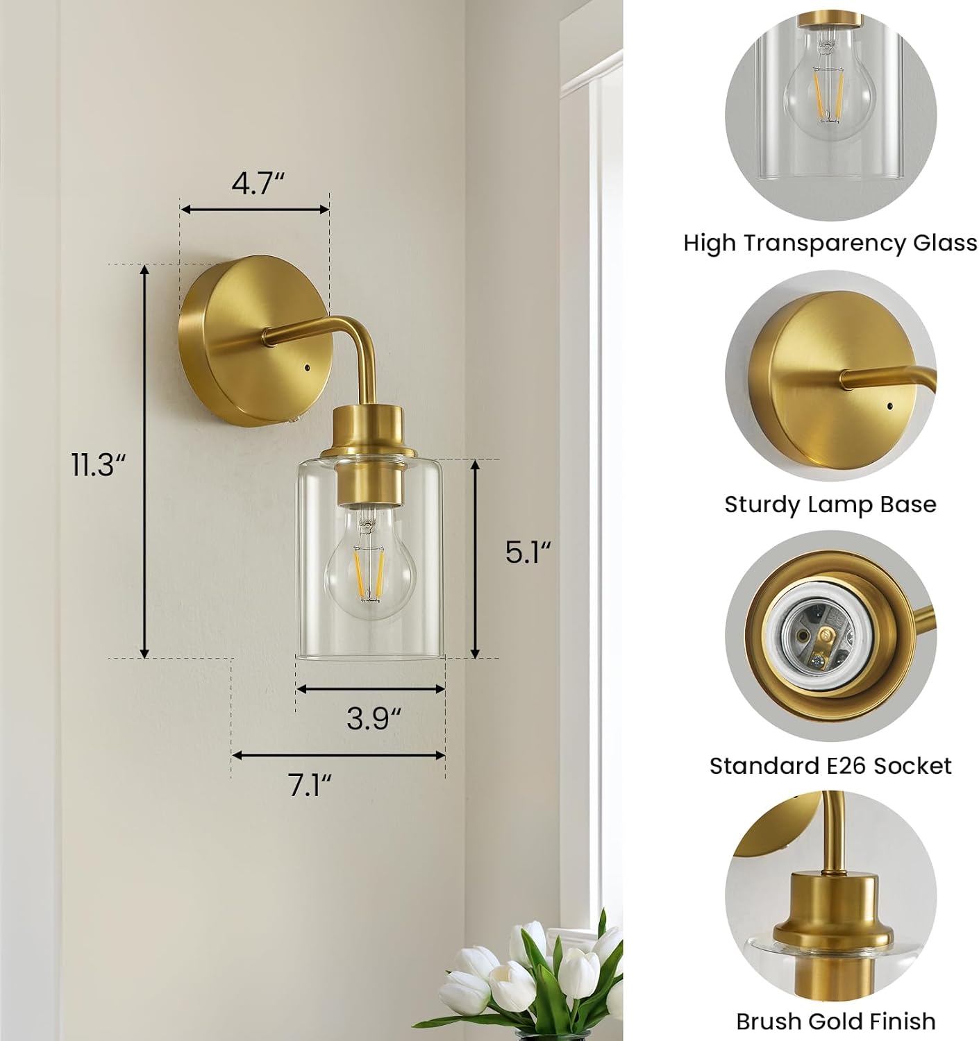 Epinl Battery Operated Wall Sconce Set of Two - Dimmable Wireless Sconces Set of 2 with Remote Control, Cordless