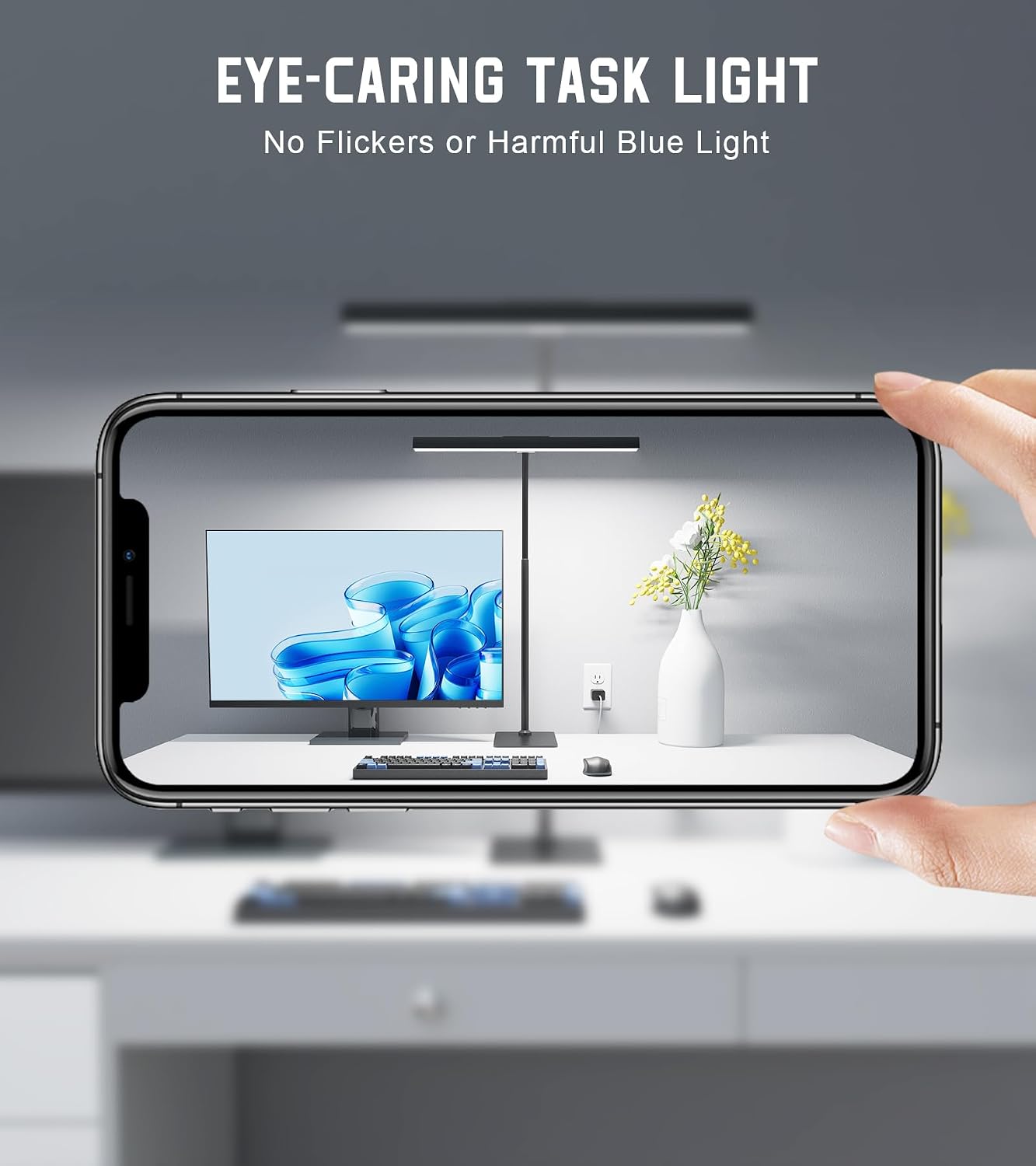 LED Desk Lamp for Home Office with Base, Eye-Caring Desk Light 12W, Black | Tall Lamp for Computer Monitor Task