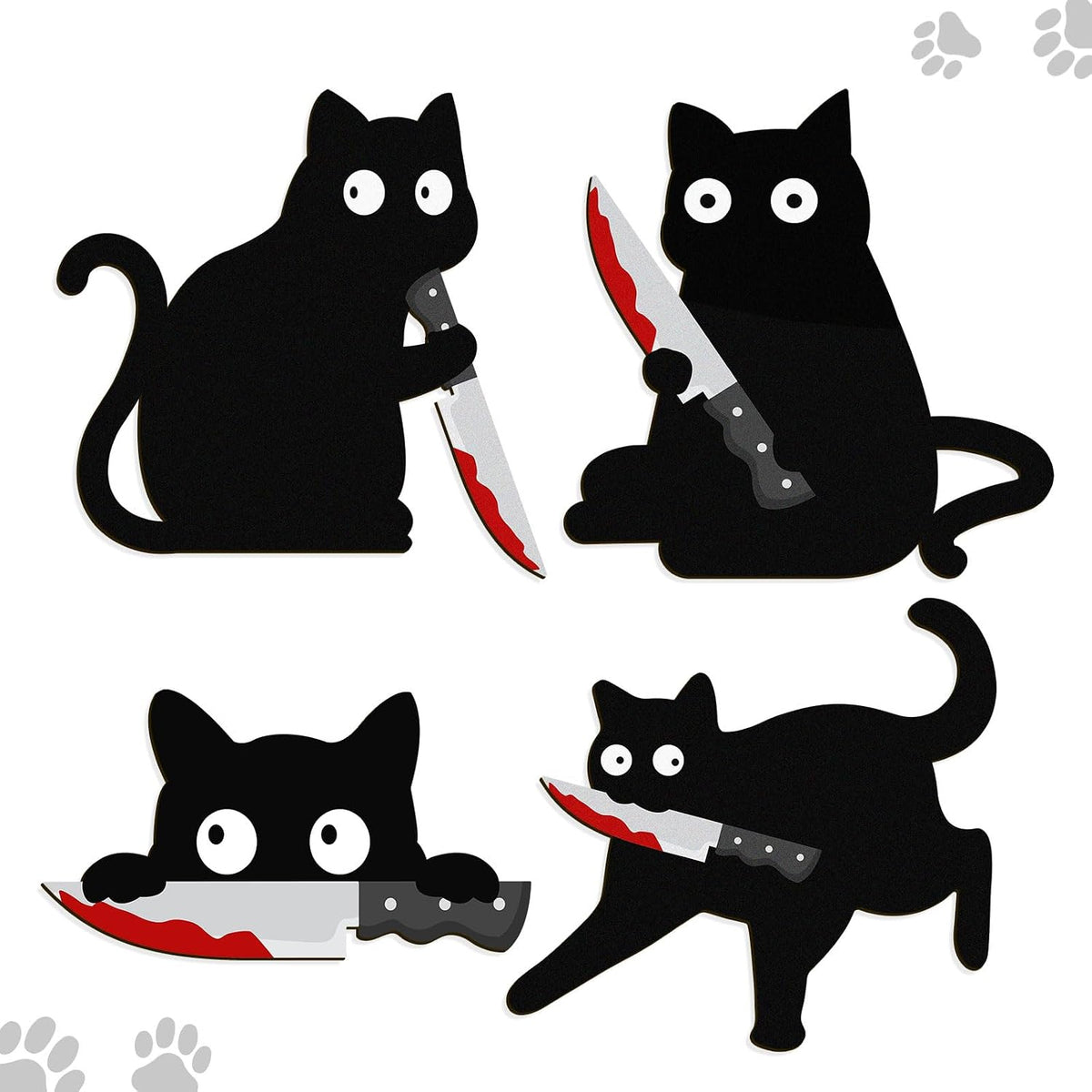 Kercan Halloween Black Cat Decor, 4 Pack Wooden Spooky Cat Wall Decorations, Funny Creepy Halloween Wall Door Window Decor for Home, Party and Haunted House