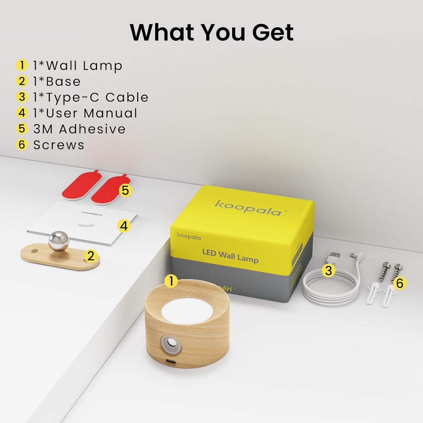 Koopala LED Sconces, Wall Mounted Lamps with Rechargeable Battery Operated USB Port 3 Color Temperatures & 3 Brightness