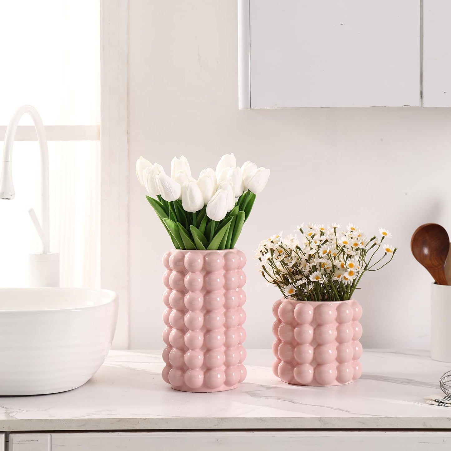 Ceramic Vases / Ceramic Flower Vase / Pink / Large+medium / Set of 2