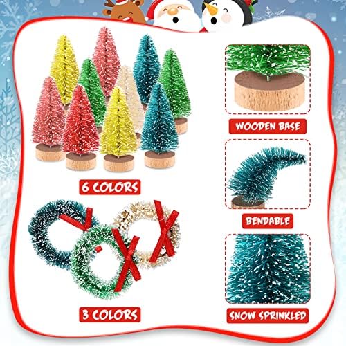 Zubebe 36 Pcs Bottle Brush Trees Mini Sisal Wreaths Frosted Christmas