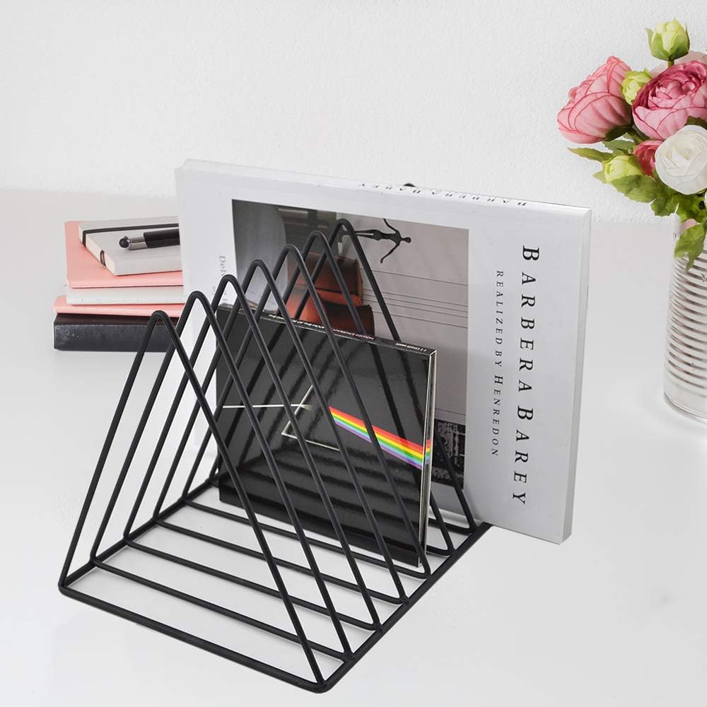 9 Slot Magazine Rack Book Record Holder, Desktop Iron Storage Rack Bookshelf Multifunction Triangle File Organizer