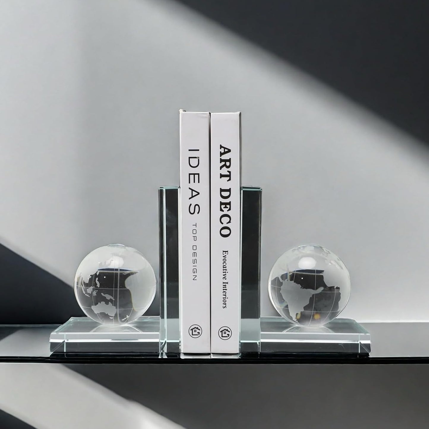 Home Decorative Earth Crystal Bookends for Heavy Book Elegant Glass Bookshelf Room Office Desk Decor